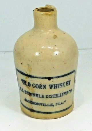 C1910 Htf Stoneware Mini Jug - Old Corn Whiskey H.  L.  Sprinkle Jacksonville,  Fla.