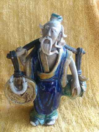 Vintage Oriental Chinese Mud Man Figurine Walking Intricate