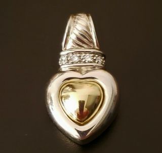 David Yurman 18k Gold/925 Sterling Silver & " Pave " Diamonds Heart Pendant