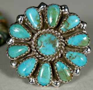 Old Pawn Vintage Navajo Cluster Sterling & Natural Turquoise Ring Sz 7.  5