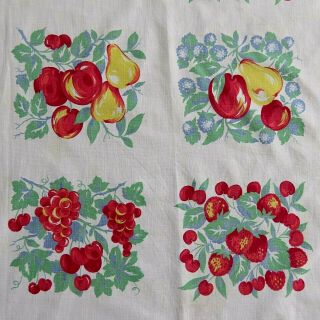 Vtg Cotton FABRIC / TABLECLOTH Fruit SUMMER Cherries Pears Raspberries 32x51 3