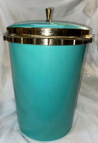 Vintage Retro Mid Century Plas - tex Turquoise Ice Bucket w/ Lid Atomic 2