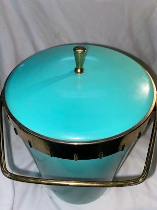 Vintage Retro Mid Century Plas - tex Turquoise Ice Bucket w/ Lid Atomic 3