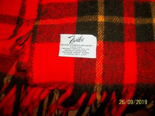 Vintage Faribo Wool Tartan Plaid Fringe Stadium Blanket Throw Lap Red 52x54