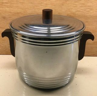 Vintage Art Deco Manning Bowman Chrome Ice Bucket,  Walnut Handles,  Vacuum Glass 2