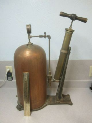 Antique Hand Pump Air Compressor Physics Demo,  Medical,  27 " Tall Brass,  Copper,