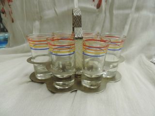 Vintage Shot Glasses Set Of 6 With Carrier Stripped Colored Shot Glasses Cute