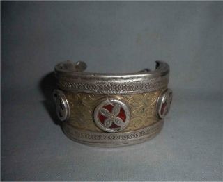 Antique Central Asia Top High Aged Turkoman Turkmen Silver Gilt Bracelet