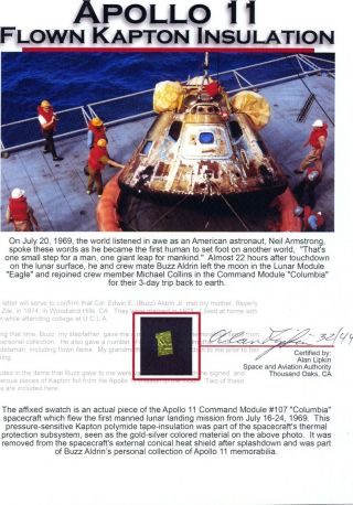 Apollo 11 - Gold Kapton Foil Flown To The Moon - Once Owned By Buzz Aldrin W/coa
