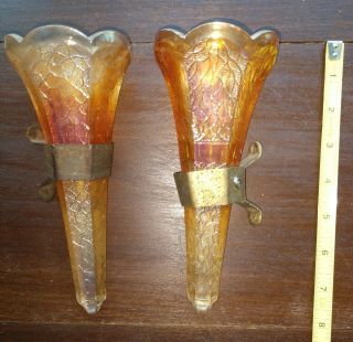 Vintage Glass Model - T Bud Vase Marigold Color,  7 1/2 " Tall With Brackets