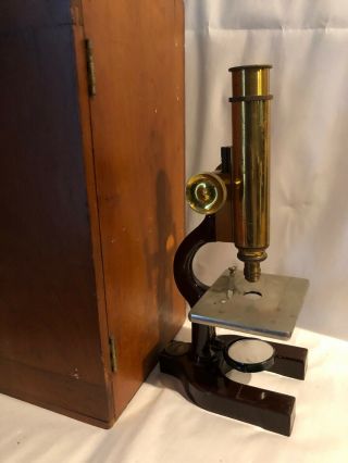 Antique Bausch & Lomb Brass Microscope In Wooden Case Serial No.  25225