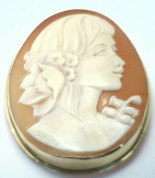Vintage Large 14k Yellow Gold Shell Cameo 1960 - 70 
