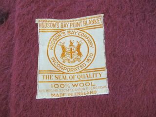 Gently Vintage HUDSON ' S BAY CRANBERRY 3.  5 - Point Wool Blanket; 82 