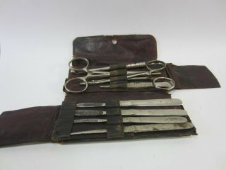Antique Doctors Surgical Wallet - Set Of Scheerer Scalpels & Clamps M 103