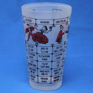 Federal Vintage Frosted Red Black White Cocktail Recipe Mixing Glass Tumbler