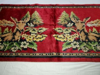 Vintage Made In Italy 37” X 20” Deer Fawn Forest Flowers Tapestry Velvet Retro