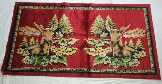 Vintage Made In Italy 37” X 20” Deer Fawn Forest Flowers Tapestry Velvet Retro 2