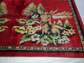 Vintage Made In Italy 37” X 20” Deer Fawn Forest Flowers Tapestry Velvet Retro 3