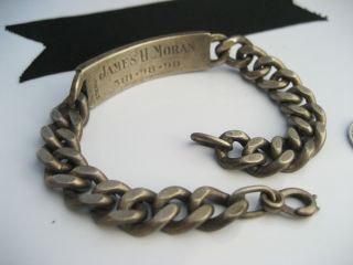 Antique Heavy Mens Sterling Silver Engraved Id Bracelet Cuban Chain Linked