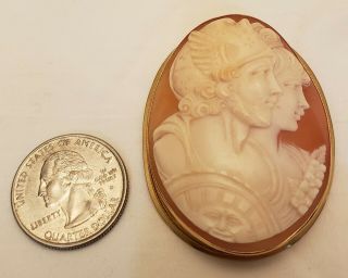 Large Antique Carved Shell Cameo Pendant / Brooch In 18k Gold Mount