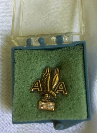 Vintage 20 Year American Airlines 10k Gold Service Pin (2) Diamond Wings Case