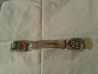 Silver Plate And Turquoise Watchband,  For Large Watch