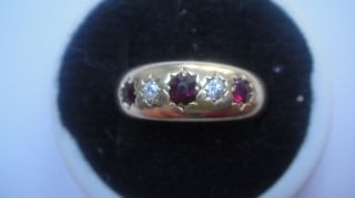 Antique Victorian 1894 18ct Gold Diamond & Ruby Gypsy Ring Size M 1/2 Not Scrap