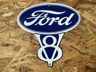 Vintage Ford Motors Porcelain Sign Gas Oil Service Station Pump Plate Dealer