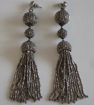 Long Antique Edwardian Art Deco Cut Steel Bead Tassel Chandelier Earrings