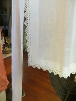 Vintage Antique White Batiste Linen & Crochet Lace Long Half Apron 25 "