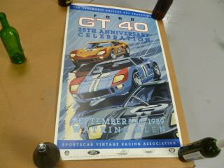 Vintage 1989 Ford Gt40 Reunion At Watkins Glen Ny Poster Signed By Artist