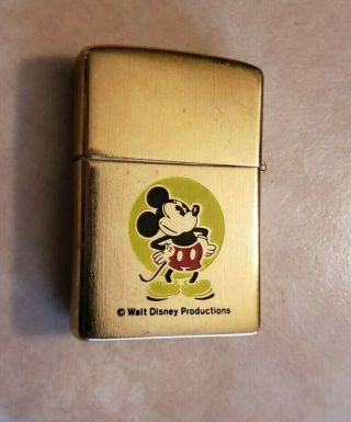 Walt Disney Productions Vintage Mickey Mouse Bradford " Zippo " Gold Tone Lighter