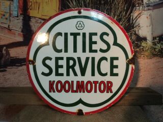Old Vintage Cities Service Koolmotor Gasoline Porcelain Gas Station Sign