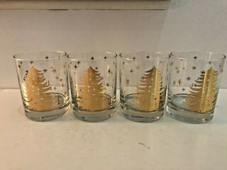 Set 4 Signed Georges Briard Gold Christmas Tree & Snowflake Design Mcm Glasses