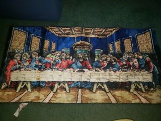 Vintage The Last Supper Jesus Rug Tapestry Wall Hanging Made In Italy 38 " X20 "