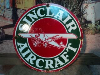 Old Vintage Sinclair Aircraft Gasoline Porcelain Gas Pump Sign