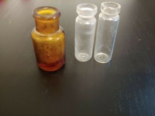 3 Vintage / Antique Clear And Amber Glass Bottles Tiny Empty Jars Small Mini