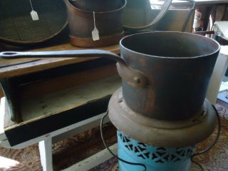 Antique Old Primitive Copper & Cast Iron Cooking Pan Farm Primitive Kitchen Pot