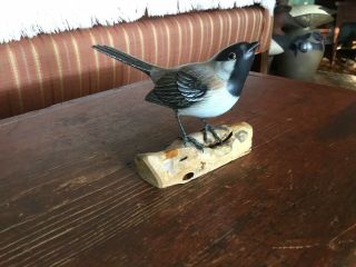 Carved Wooden Paint Decorated Black - Capped Chickadee Shore Bird Decoy