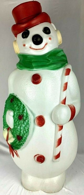 Vintage Christmas Empire Blow Mold Lighted Snowman With Wreath 48 " Outdoor