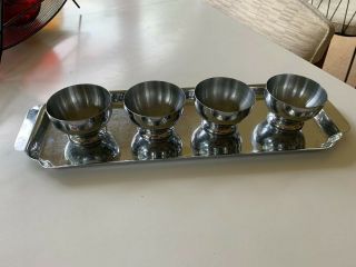 Vintage Chase Brass Machine Age Deco Chrome Cocktail Shaker Cups & Tray