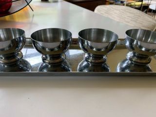 Vintage Chase Brass Machine Age Deco Chrome Cocktail Shaker Cups & Tray 2