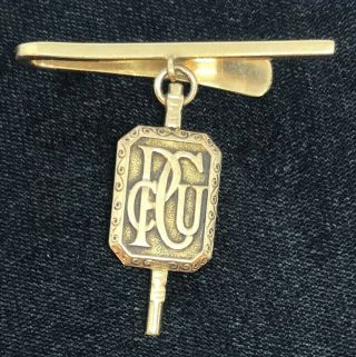 Vintage 1959 Signed 14k Solid Yellow Gold Tie Bar W/ 14k Hanging Charm Insignia