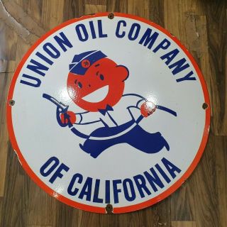 Union Oil Company Vintage Porcelain Sign 24 Inches Round
