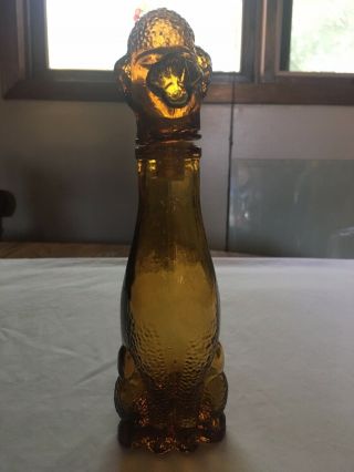 Vintage Pressed Glass Poodle Dog French Poodle Decanter Bottle 9 " Amber