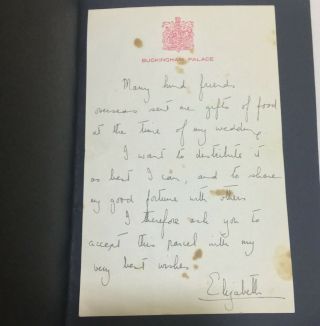 Queen Elizabeth Ii Royal Wedding In 1947 Rare Antique Letter As A Princess Wwii