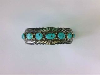 Vtg.  Turquoise Sterling Silver Navajo Cuff Bracelet Signed Wb.  Buy Now