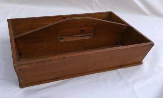 Antique Vintage Late 1800s Early 1900s Small Wooden Kitchen Silverware Tray Tote