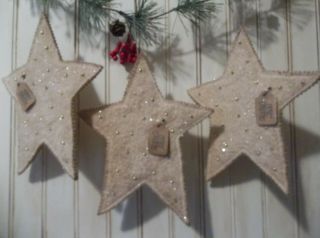Trio Of Primitive Handmade Christmas/holidays Ornaments - Farmhouse/country