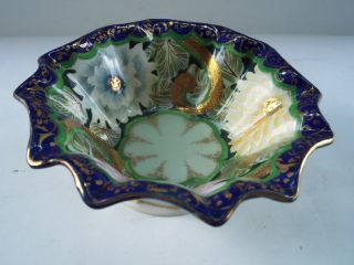 Vintage Cobalt Blue Floral Porcelain Bowl Gold Accents Hand Painted
